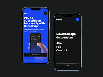 Subrek App mobile landing page 3d app clean design finance grid landingpage madeontilda minimal mobile mobile app payment subscription typography ui ui design ui trends web web design webdesign