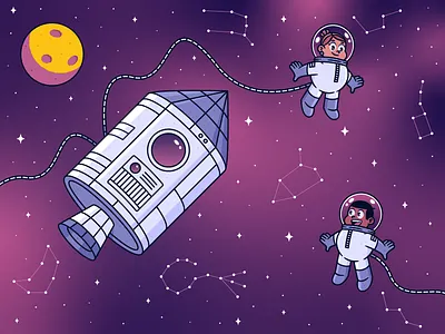 Out Of This World astronaut character design children illustration kids moon space spaceship vector