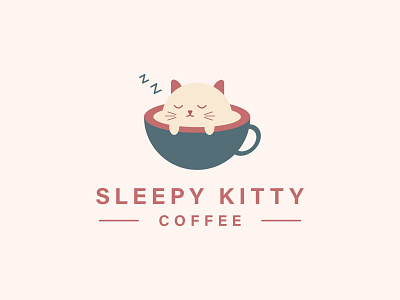 Sleepy Kitty Cafe Logo 3d animation brand idenity branding cafe logo coffee flat graphic design icon icon logo illustration illustrator kitty logo logo designer minimal modern logo professional trending unique logo