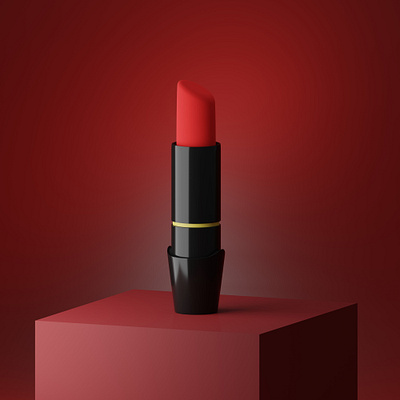 3D rendering. Red lipstick on a red podium. 3d app branding design graphic design typography ui ux