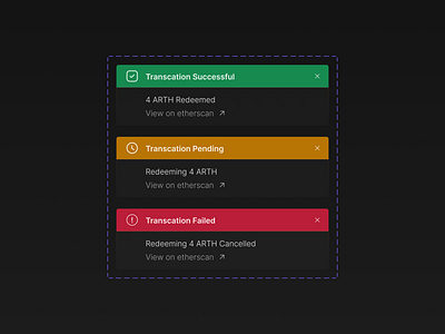 Toast / Alert notifications for transactions clean ui