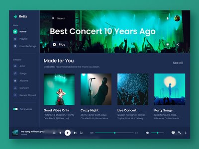 Exploration - Music Streaming Desktop App app design creative creative design dark dark app dashboard design desktop fig figma figma design minimal music music player music streaming player product design streaming ui