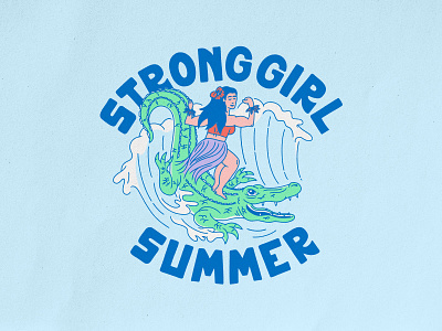 Strong Girl Summer badgedesign branding design gator graphic design hula illustration illustrator lockup logo sticker strong surfing tshirt design typography vector wave woman