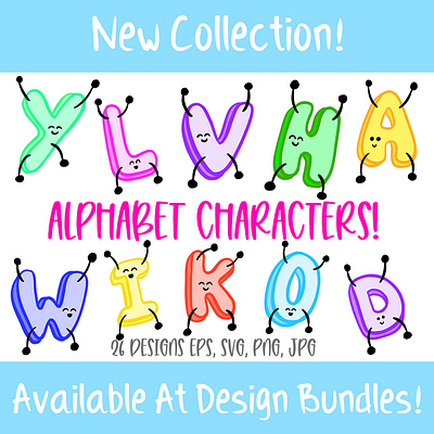 Cartoon Alphabet Characters Illustration Bundle abc character