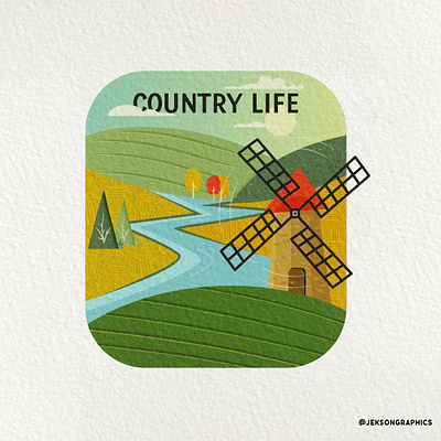 Country Life | Retro Badge Design with Textures adventure badge camping creative design emblem farm illustration landscape logo retro vector village vintage windmill