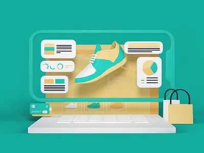 eCommerce 3d design ecommerce illustration laptop market phone shop
