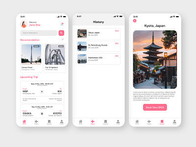 Travel Ticket App android design flights ios minimalist mobile pink ticket travel ui ui mobile uidesign uiux user interface ux white