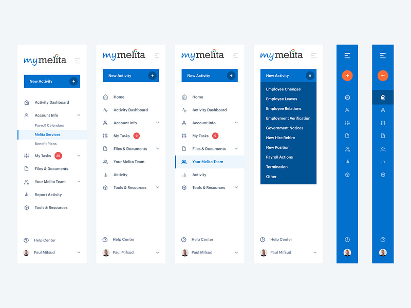 Menu for dashboard for Melita Group. MyMelita. SaaS design basov basovdesign blue dashboard dashboard ui documents flat left menu menu menu dashboard minimal mymelita responsive saas saas platform ui ui design web webdesign website