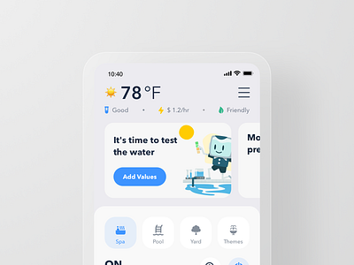 Smart Pool App - Water Quality app control home automation house mobile pool product design quailty remote rondesign smart smart home spa swiming test water