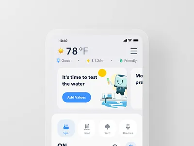 Smart Pool App - Water Quality app control home automation house mobile pool product design quailty remote rondesign smart smart home spa swiming test water