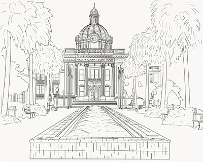 County Courthouse architectural architecture graphic design illustration ipad pro line art procreate watercolor