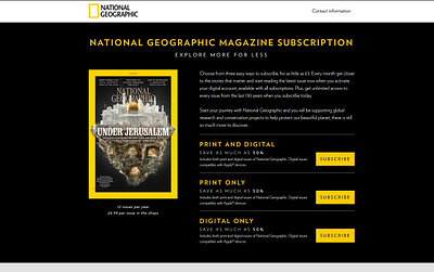 NatGeo Subscription Page Redesign agency branding design development front end marketing ui ux