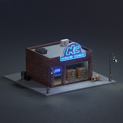 Cozy Comic Book Shop 3dart 3dillustration c4d cinema4d comicbook comicbookstore geekbynight marvel octanerender podcast popculture superhero