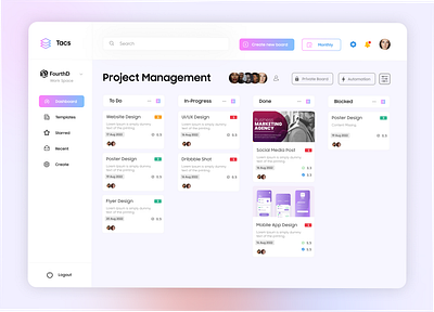 Project Management Dashboard animation branding clean cool dashboard design graphic design hero section illustration minimal modern new project management trello ui ui design ux ux design web app web application