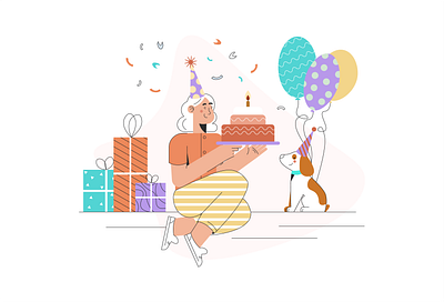 Happy B-day adobeillustrator art birthday cute dog girl happy happybirthday illustration illustration art