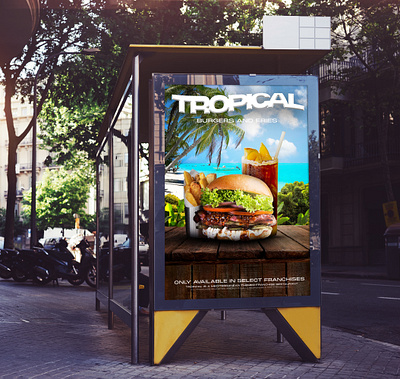 Tropical Burger Joint 3d ad ad design branding design editorial editorial design food graphic design icon illustration illustrator logo photoshop poster poster design typography vector