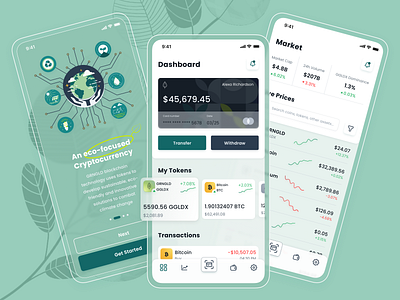 GRNGLD Crypto Wallet App application bank bitcoin crypto dashboard ethereum exchange finance illustration market mobile nft onboarding sketch trade u ui ui design ux