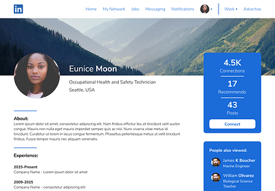 Daily UI #6 User Profile Page app dailyui design linkedin ui ux webdesign