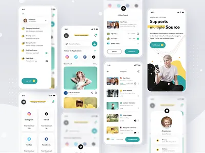 Social Downloader App app card clean design download facebook image instagram ios media mobile profile save social twitter ui video