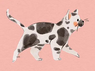 Black & White Cat black cat black white cat cat art cat character cat gouache painting cat illustration cat painting cat portrait cat watercolor painting digital gouache painting digital watercolor painting pink textured cat traditional art white cat