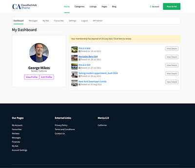 User dashboard in classifieds theme classifieds dashboard theme wordpress