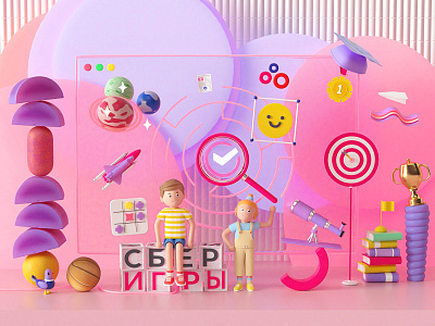 SberGames 3d branding character cinema4d design illustraion illustration logo octane ui