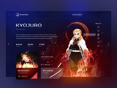 Demon Slayer - Character Profile Web Design animation anime avatar character clean dark demon slayer film game graphic design illustration inspiration mobile app modern movie profile ui ux web app website