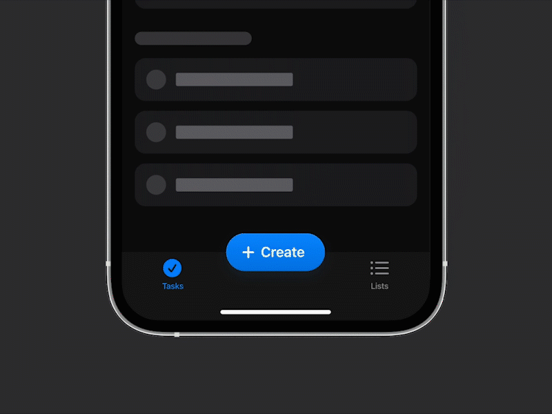 "Create" Interaction animation app dark theme design interaction mobile mobile app mobile design mobile ui prototype ui ux