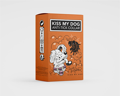 'Kiss my dog' Anti-flea Collar adobe illustrator animal box design cartoon cartoonish collar comic dog graphic design icons illustration layout outlined package packaging design pets tick vector