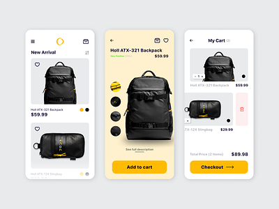 Mobile App Design - e-commerce animation bag branding customer design e commerce fashion graphic design illustration logo mobile app motion graphics online products service shopping ui ux vector web design