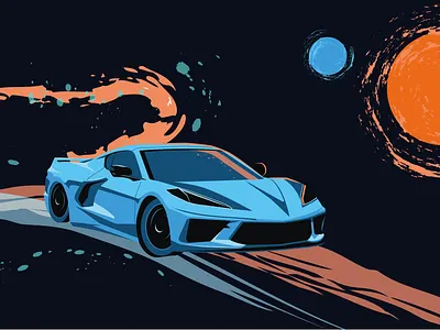 retro car in space illustration vector