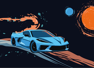 retro car in space illustration vector