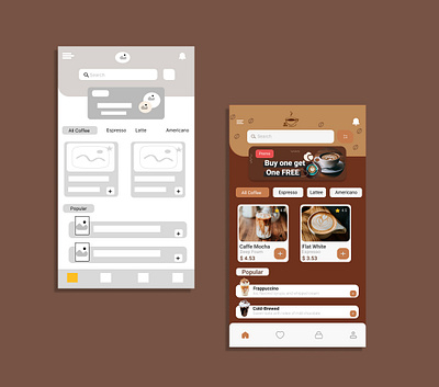 Coffee app landing Page Mid Fidelity & High Fidelity app coffee app high fidelity landing page mid fidelity ui