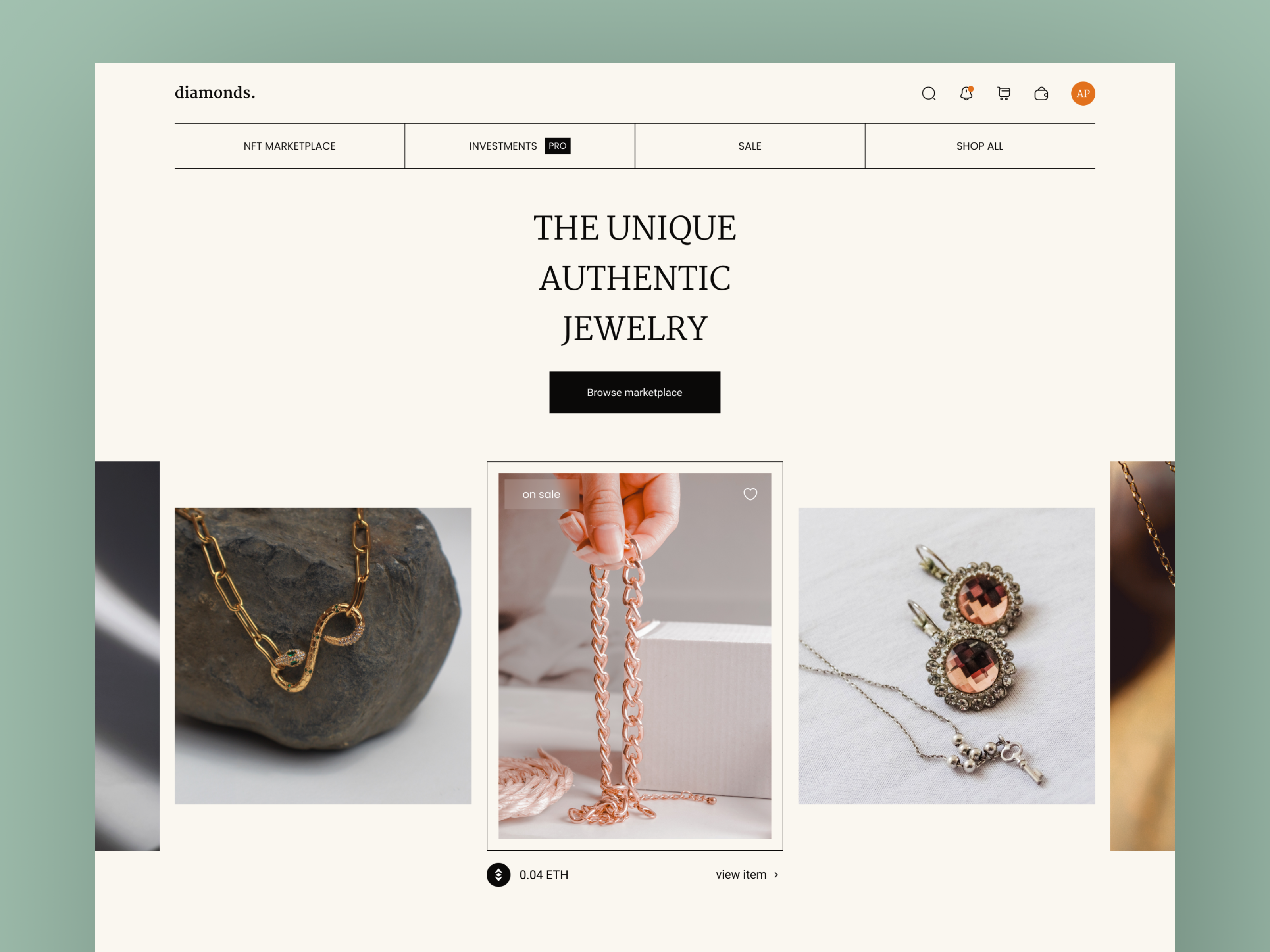 Jewelry NFT marketplace aesthetics app blockchain design jewerly nft nft marketplace uiux design ux