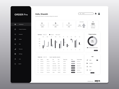 Order management UI Concept black white dashboard design logo minimal typography ui web