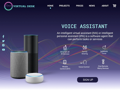 Voice Assistant Home page UI Design ai app branding buisness company design figma gradient icon navy blue product robot font social media technology ui ux voice assistant