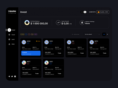 Yearn.finance web application dark theme blockchain crypto dark theme dashboard design ethereum graphic design tabs ui ux web web application web design website