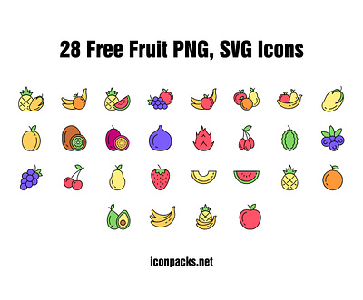 28 Free SVG, PNG fruit icons free resources freebies icon pack icon set icons illustration png icons svg icons vector