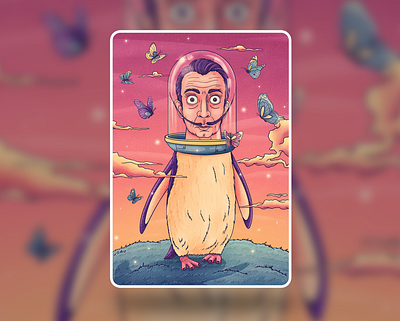 Penguin Salvador Dali animal art butterflies cartoon character design graphic illustration penguin pink procreate salvador dali