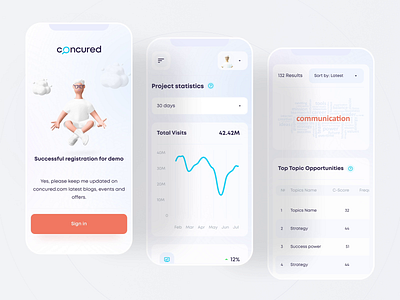 Mobile version presentation | Concured 3d animation app button character chart clean crypto design illustration interaction minimal mobile nft ui userinterface ux vector wallet web design