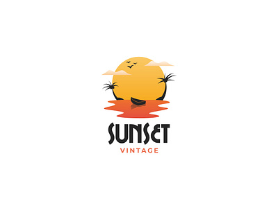 Sunset Vintage Logo Design beach boat branddesign brandidentity branding branding concept camping clothing logo logo design logodesign nature orange palm sun sunrise sunset travel tree vintage