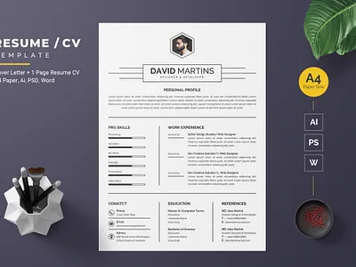 Resume/CV Template-44 cv flat design modern design professional design resume
