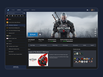 Steam - Dark theme app dark dark mode dark theme design figma game games library software steam steam app store the witcher ui ux web