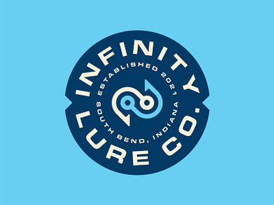 Infinity Lure Co. Logo badge brand branding digital fish fishing geometric icon identity industrial infinity logo lure mark media minimal modern outdoors patch symbol