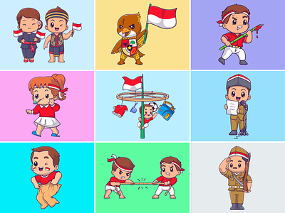 Independence day🇮🇩🎊 boy character child contest cute eagle flag gift girl hari kemerdekaan headband icon illustration independence day indonesia indonesian kids logo pancasila race