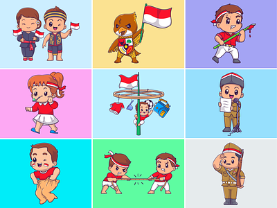 Independence day🇮🇩🎊 boy character child contest cute eagle flag gift girl hari kemerdekaan headband icon illustration independence day indonesia indonesian kids logo pancasila race