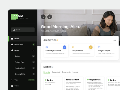 Noted👌🏼 • Notes Dashboard app branding dashboard dashboard design design documents minimal note note app noted notes ui ux web design
