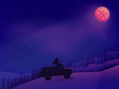 Alone above the mountain night art artwork color illustration dribbble graphic design illustration mountain art nature night mood stars vector wallpaper