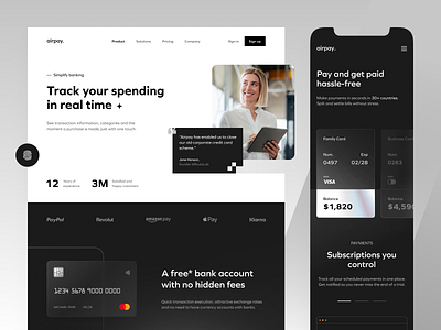 AirPay - Financial App Landing Page card clean cryptocurrency dark finance flat gradient landing landing page minimal mobile modern nft payment responsive ui wallet web web design website