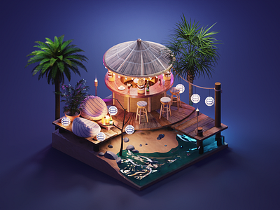 Beach Bar 3d beach blender diorama illustration isometric render seaside summer